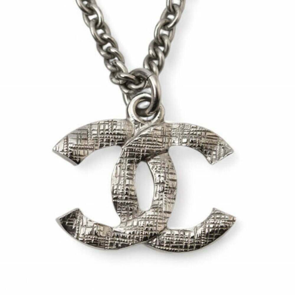CHANEL Authentic Silver Pearl Logo Necklace